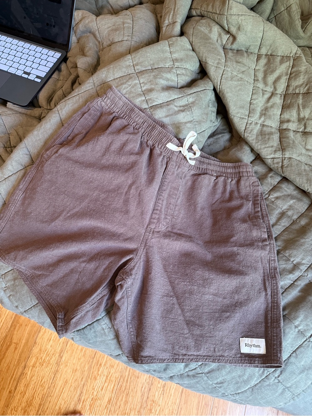 Rhythm. Men's Drawstring Shorts Brown linen/cotton sz34